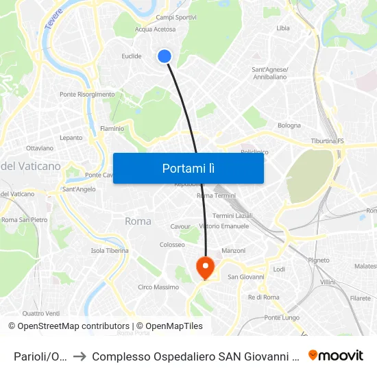Parioli/Oxilia to Complesso Ospedaliero SAN Giovanni Addolorata map