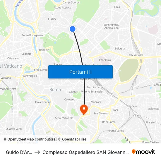 Guido D'Arezzo to Complesso Ospedaliero SAN Giovanni Addolorata map