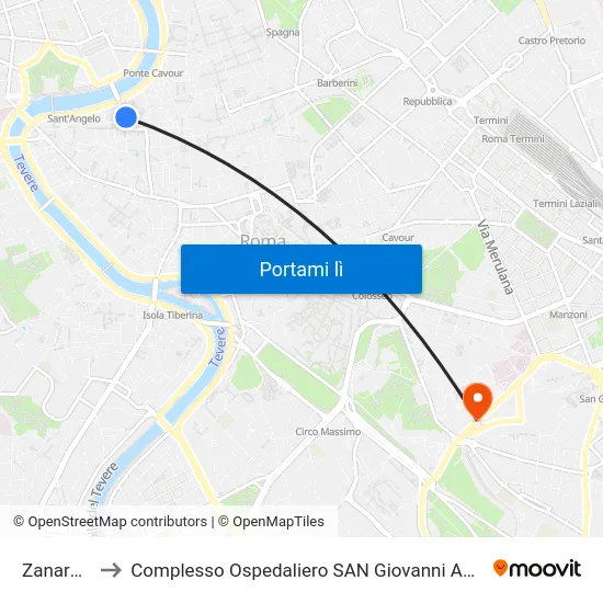 Zanardelli to Complesso Ospedaliero SAN Giovanni Addolorata map