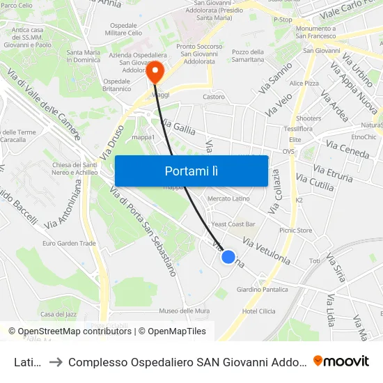Latina to Complesso Ospedaliero SAN Giovanni Addolorata map