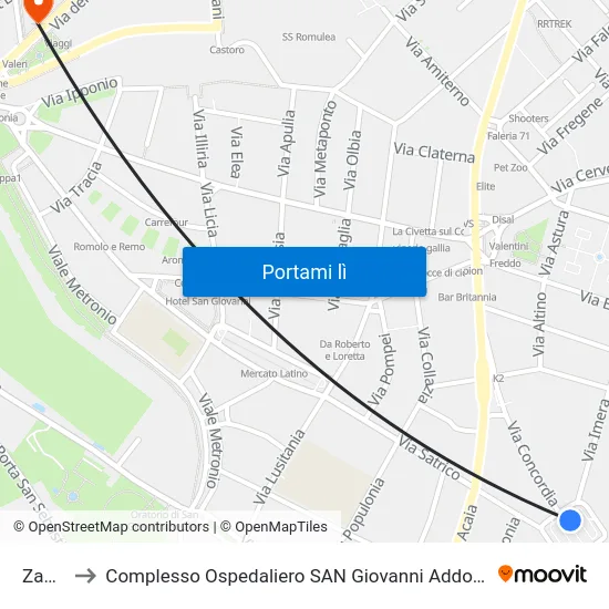 Zama to Complesso Ospedaliero SAN Giovanni Addolorata map