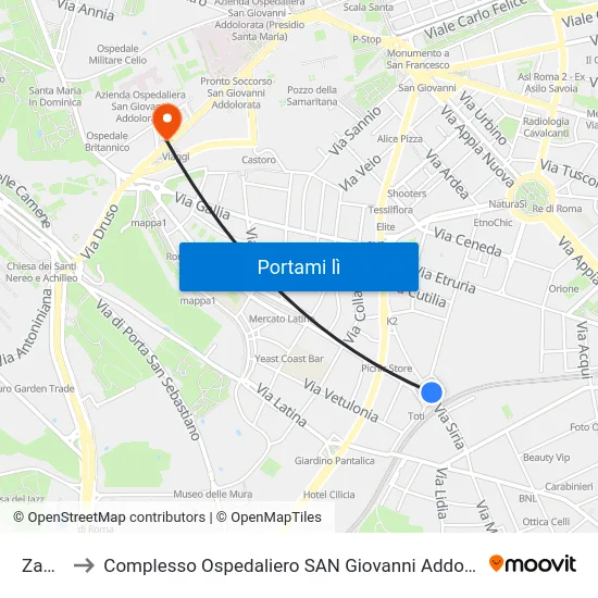 Zama to Complesso Ospedaliero SAN Giovanni Addolorata map