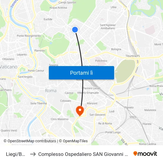 Liegi/Bellini to Complesso Ospedaliero SAN Giovanni Addolorata map