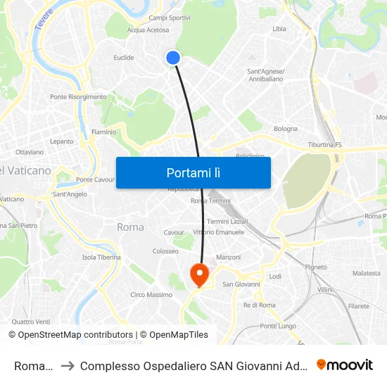 Romania to Complesso Ospedaliero SAN Giovanni Addolorata map