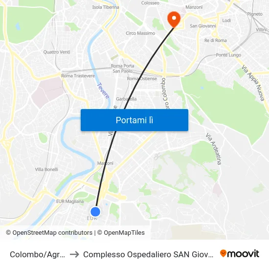 Colombo/Agricoltura to Complesso Ospedaliero SAN Giovanni Addolorata map