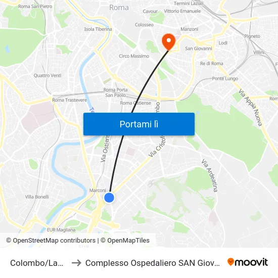 Colombo/Laurentina to Complesso Ospedaliero SAN Giovanni Addolorata map