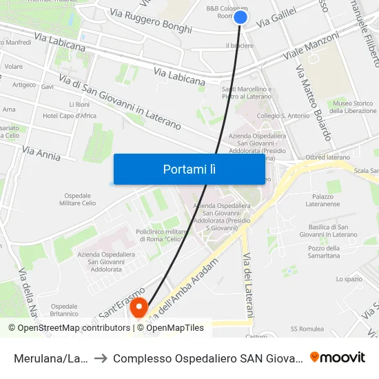 Merulana/Labicana to Complesso Ospedaliero SAN Giovanni Addolorata map