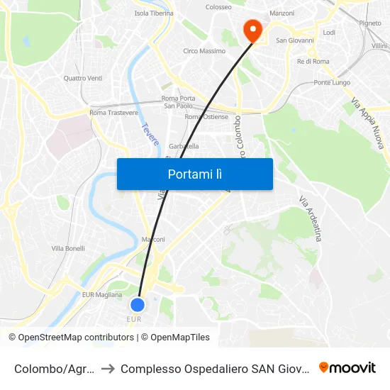 Colombo/Agricoltura to Complesso Ospedaliero SAN Giovanni Addolorata map