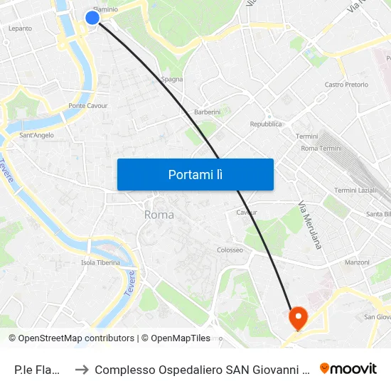 P.le Flaminio to Complesso Ospedaliero SAN Giovanni Addolorata map