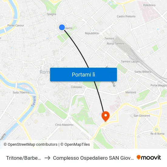 Tritone/Barberini (Ma) to Complesso Ospedaliero SAN Giovanni Addolorata map