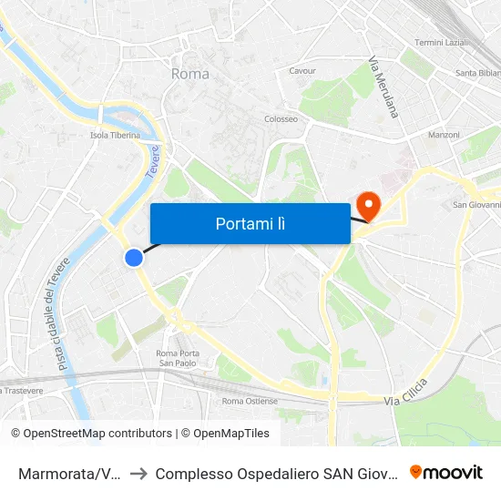 Marmorata/Vanvitelli to Complesso Ospedaliero SAN Giovanni Addolorata map