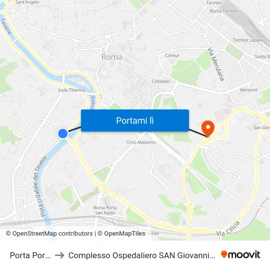 Porta Portese to Complesso Ospedaliero SAN Giovanni Addolorata map