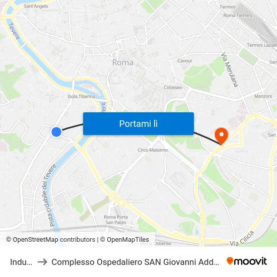 Induno to Complesso Ospedaliero SAN Giovanni Addolorata map