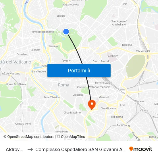 Aldrovandi to Complesso Ospedaliero SAN Giovanni Addolorata map