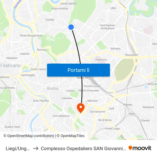 Liegi/Ungheria to Complesso Ospedaliero SAN Giovanni Addolorata map