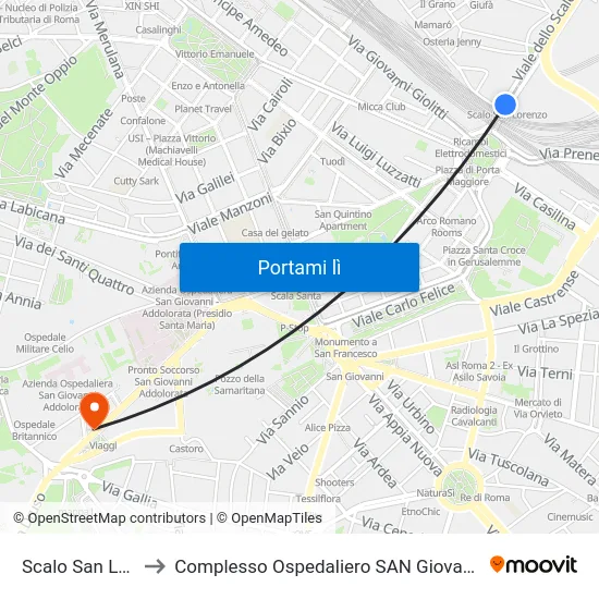 Scalo San Lorenzo to Complesso Ospedaliero SAN Giovanni Addolorata map