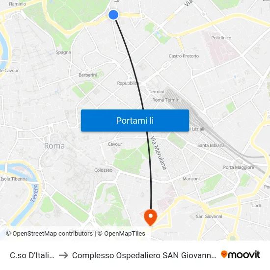 C.so D'Italia/Po to Complesso Ospedaliero SAN Giovanni Addolorata map