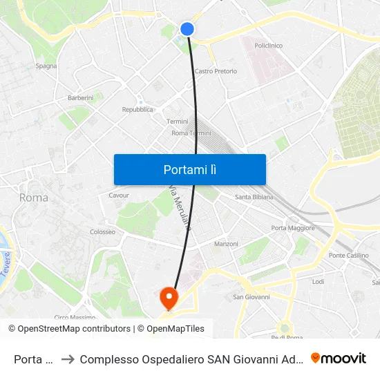 Porta Pia to Complesso Ospedaliero SAN Giovanni Addolorata map