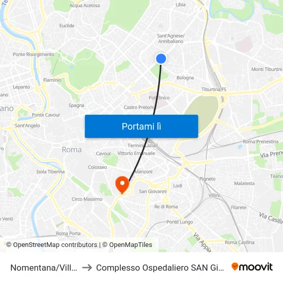 Nomentana/Villa Torlonia to Complesso Ospedaliero SAN Giovanni Addolorata map