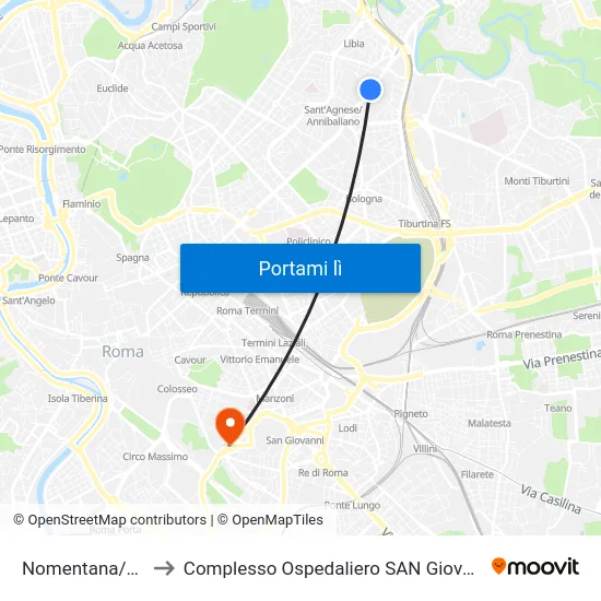 Nomentana/Asmara to Complesso Ospedaliero SAN Giovanni Addolorata map