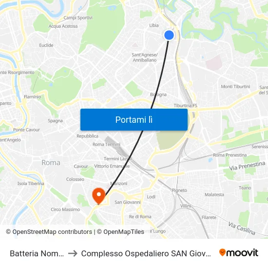 Batteria Nomentana to Complesso Ospedaliero SAN Giovanni Addolorata map