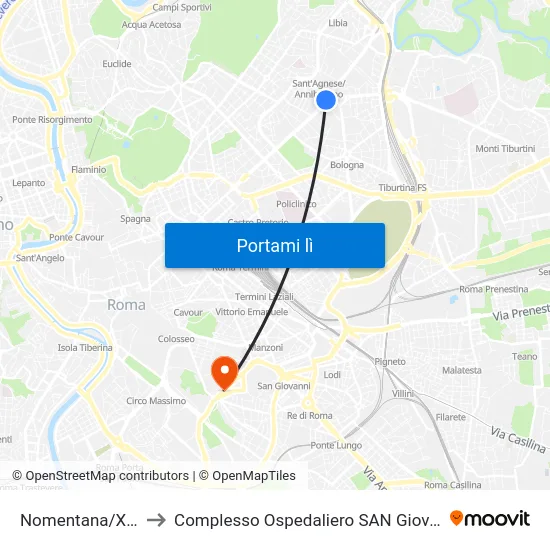 Nomentana/Xxi Aprile to Complesso Ospedaliero SAN Giovanni Addolorata map