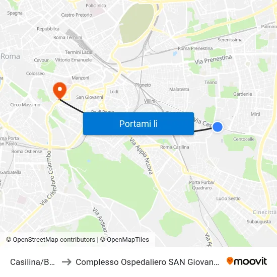 Casilina/Balzani to Complesso Ospedaliero SAN Giovanni Addolorata map