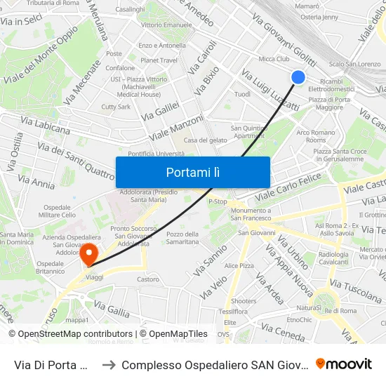 Via Di Porta Maggiore to Complesso Ospedaliero SAN Giovanni Addolorata map