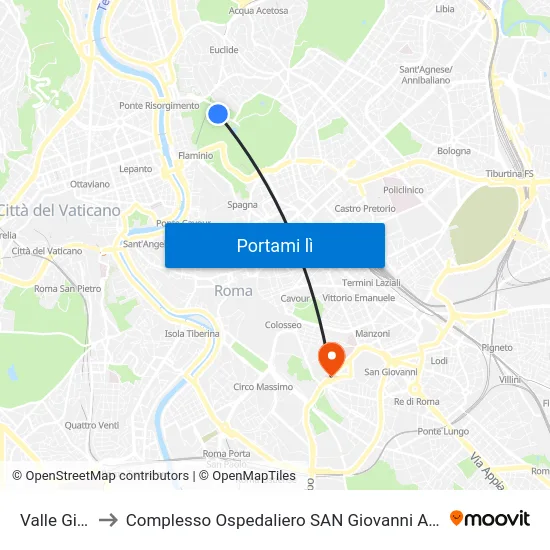 Valle Giulia to Complesso Ospedaliero SAN Giovanni Addolorata map