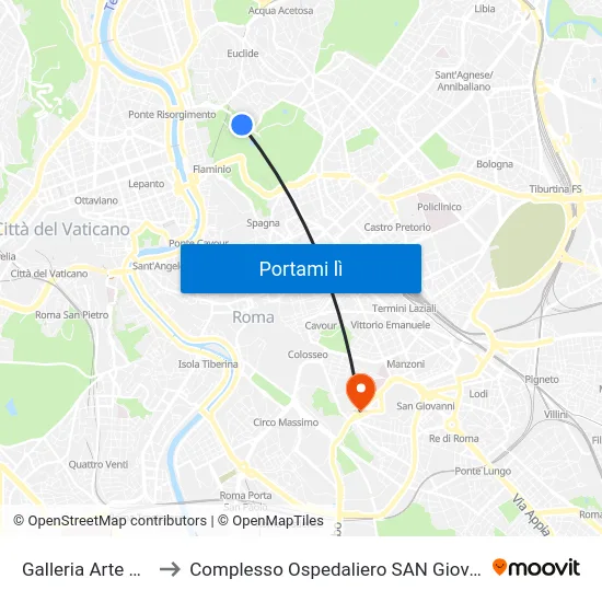 Galleria Arte Moderna to Complesso Ospedaliero SAN Giovanni Addolorata map