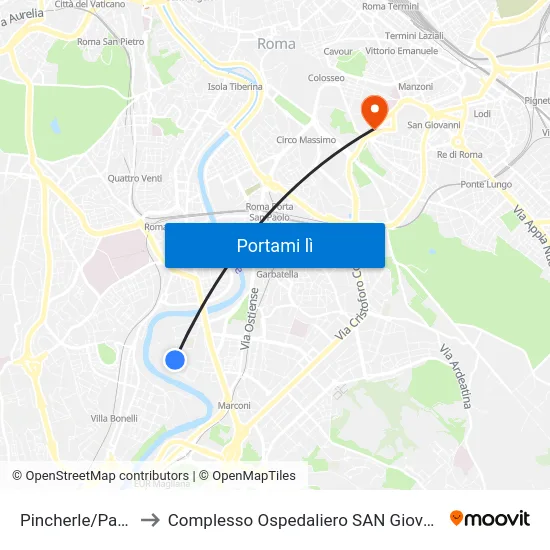 Pincherle/Parravano to Complesso Ospedaliero SAN Giovanni Addolorata map