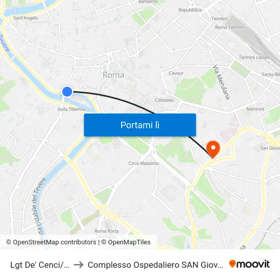 Lgt De' Cenci/Arenula to Complesso Ospedaliero SAN Giovanni Addolorata map