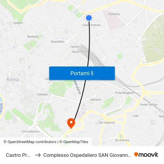 Castro Pretorio to Complesso Ospedaliero SAN Giovanni Addolorata map