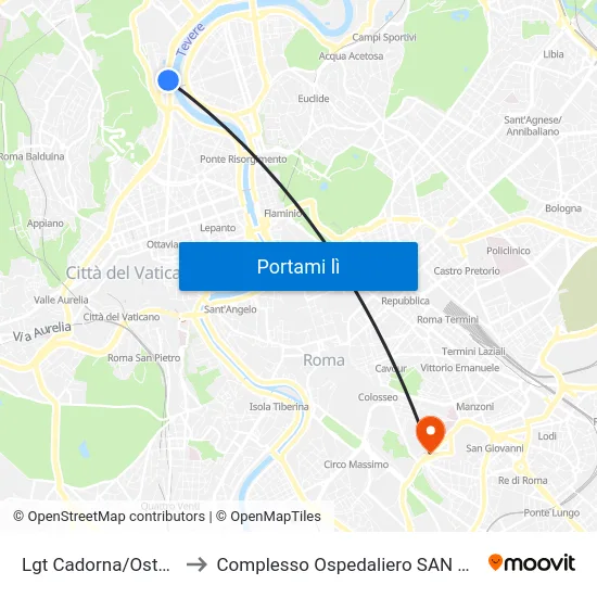 Lgt Cadorna/Ostello Gioventù to Complesso Ospedaliero SAN Giovanni Addolorata map
