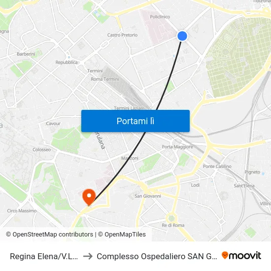 Regina Elena/V.Le Università to Complesso Ospedaliero SAN Giovanni Addolorata map