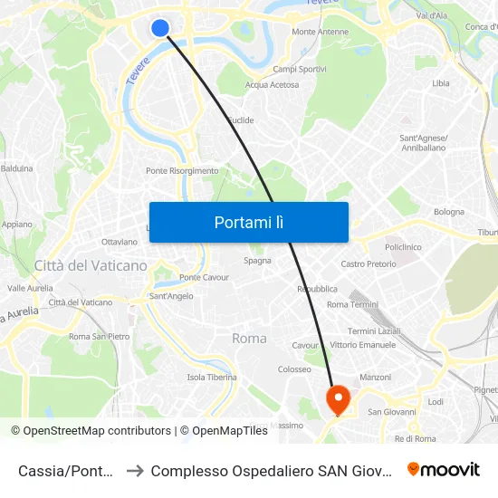 Cassia/Ponte Milvio to Complesso Ospedaliero SAN Giovanni Addolorata map