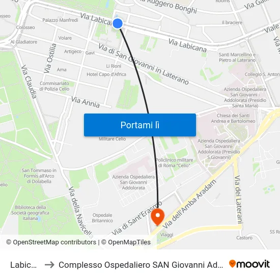 Labicana to Complesso Ospedaliero SAN Giovanni Addolorata map