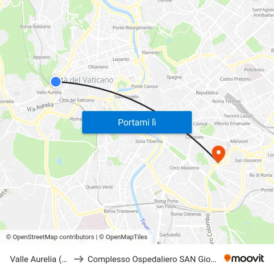 Valle Aurelia (Ma - Fl3) to Complesso Ospedaliero SAN Giovanni Addolorata map