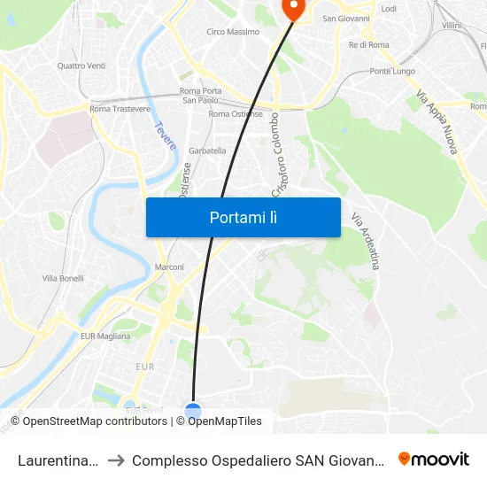 Laurentina (Mb) to Complesso Ospedaliero SAN Giovanni Addolorata map