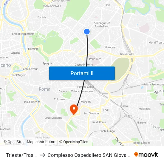 Trieste/Trasimeno to Complesso Ospedaliero SAN Giovanni Addolorata map