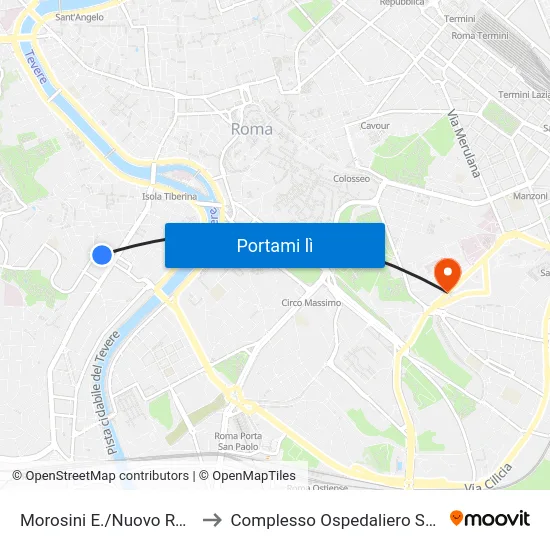 Morosini E./Nuovo Regina Margherita (H) to Complesso Ospedaliero SAN Giovanni Addolorata map