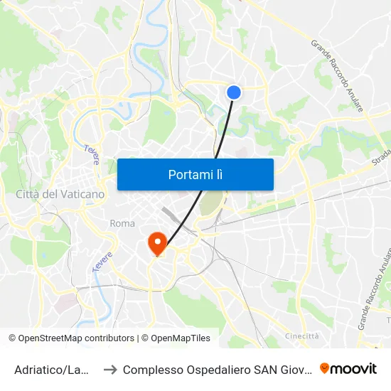 Adriatico/Lampedusa to Complesso Ospedaliero SAN Giovanni Addolorata map