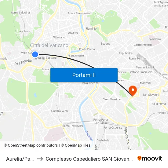 Aurelia/Paolo III to Complesso Ospedaliero SAN Giovanni Addolorata map