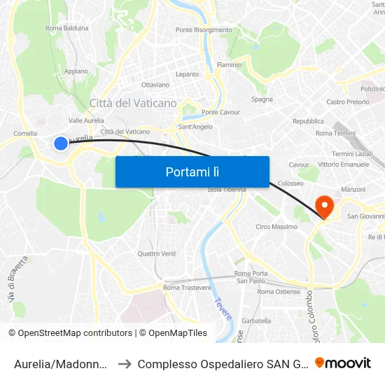 Aurelia/Madonna Del Riposo to Complesso Ospedaliero SAN Giovanni Addolorata map