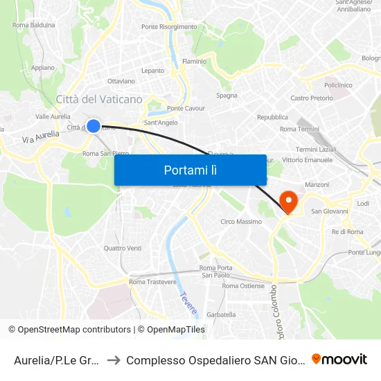 Aurelia/P.Le Gregorio VII to Complesso Ospedaliero SAN Giovanni Addolorata map