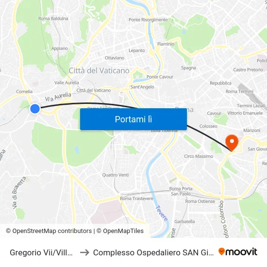 Gregorio Vii/Villa Carpegna to Complesso Ospedaliero SAN Giovanni Addolorata map