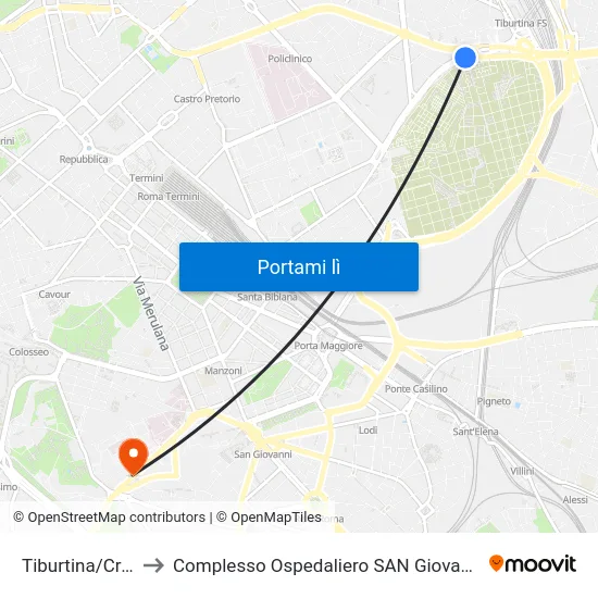 Tiburtina/Crociate to Complesso Ospedaliero SAN Giovanni Addolorata map
