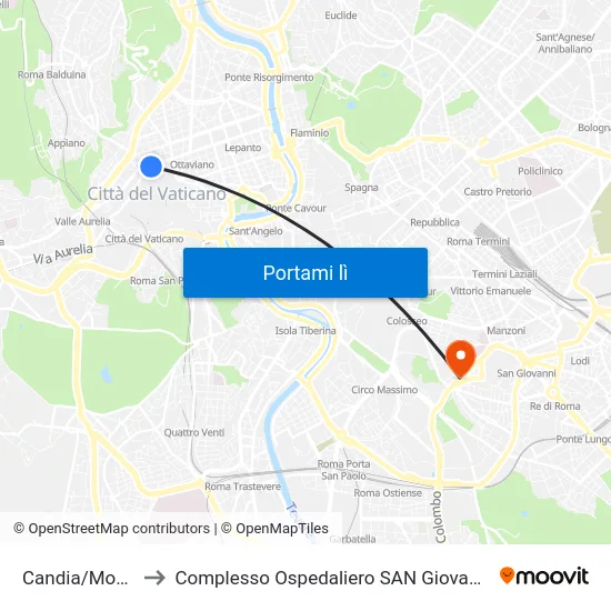 Candia/Mocenigo to Complesso Ospedaliero SAN Giovanni Addolorata map