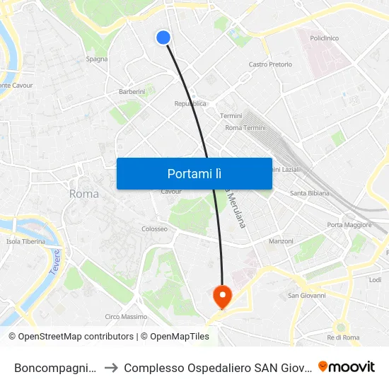 Boncompagni/Abruzzi to Complesso Ospedaliero SAN Giovanni Addolorata map