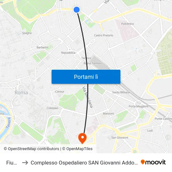 Fiume to Complesso Ospedaliero SAN Giovanni Addolorata map